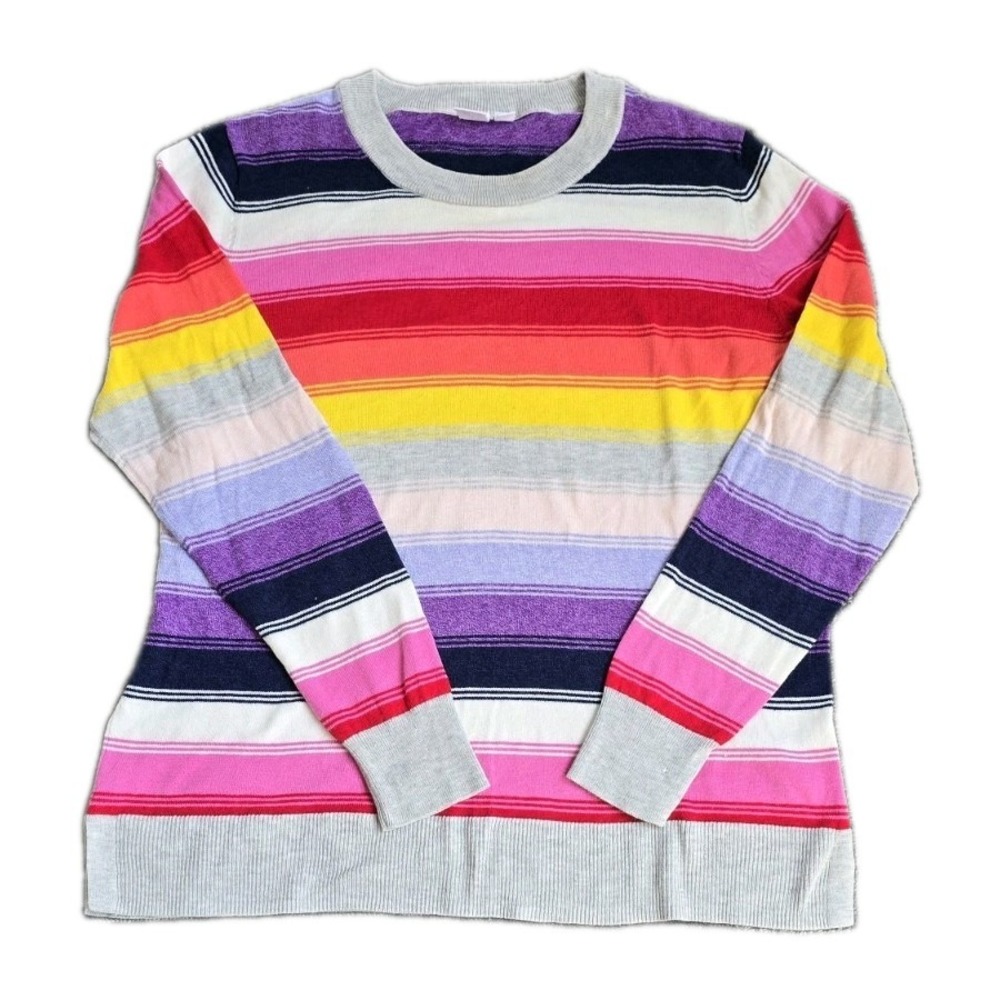 Gap Crazy Stripe Rainbow Crewneck Womans Sweater Multicolor Knit Retro Preppy M